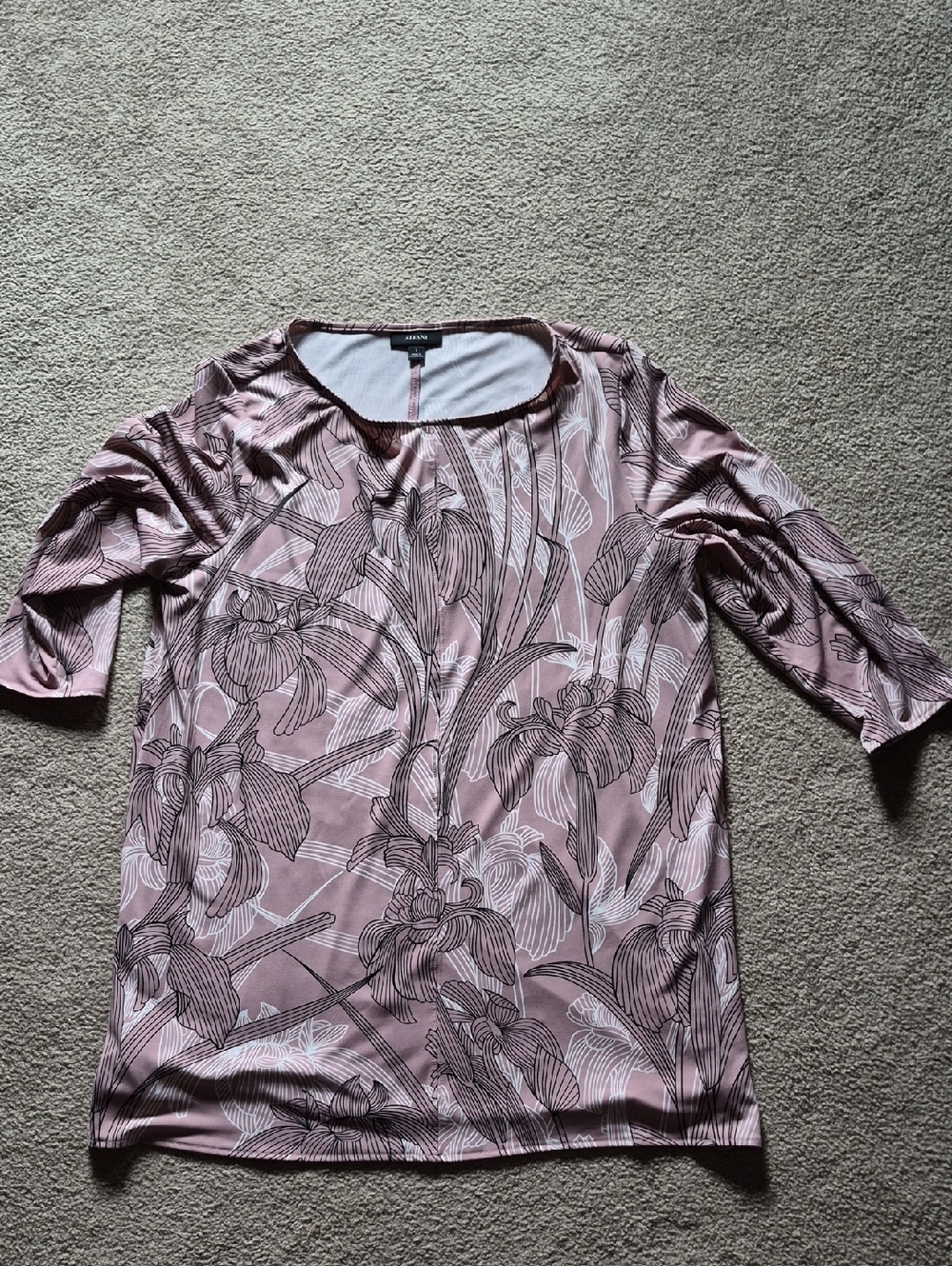 Alfani Mauve Pink Floral Scoop Neck Long Sleeve Top